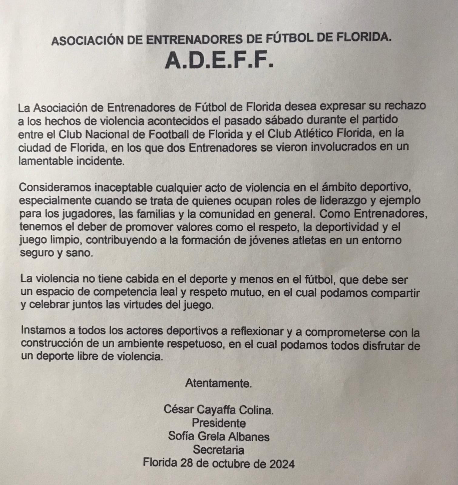 A.D.E.F.F emitió comunicado tras hecho de violencia entre dos entrenadores