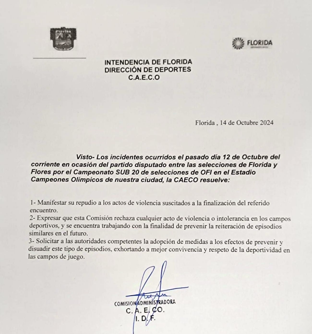 CAECO emitió comunicado tras incidente entre Florida y Flores