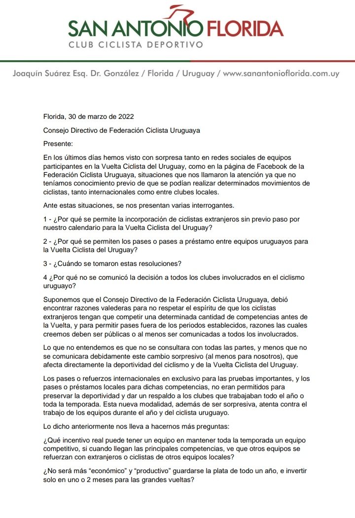 nota del san antonio a la federacion