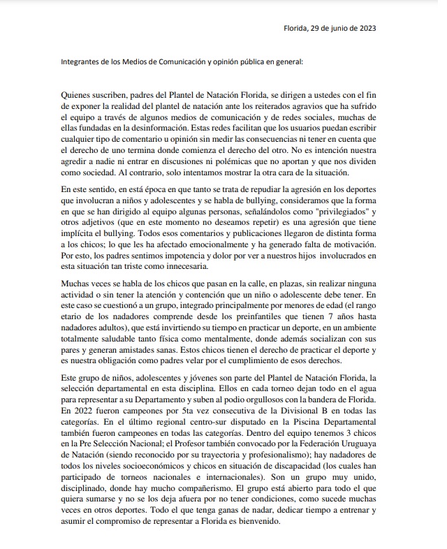 comunicado padres natación